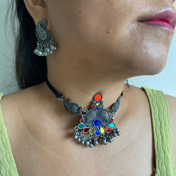 Mirror Paisley Choker & Ear Studs Set