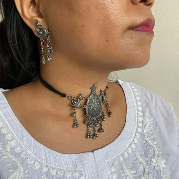 Dainty Peacock Choker & Earrings Set