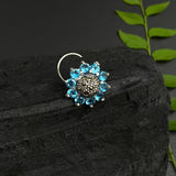 Aquamarine Flower Nose Pin