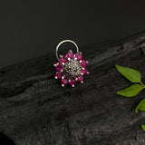 Ruby Bloomed Flower Nose Pin