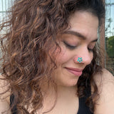 Green Kundan Flower Nose Pin