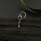 Pink Bead Silver Hanging Nose Pin