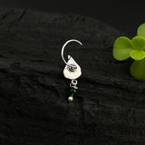 Silver Tribe Hanging Bead Nose Pin (Green)