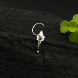 Green Bead Silver Hanging Nose Pin