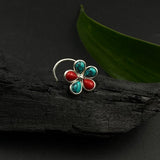Red Coral & Turq Petals Nose Pin