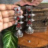 Red Silver Jhumkis