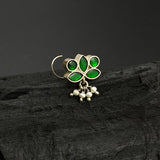 Emerald Kundan Drop Nose Pin