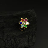 Multi Floral Jadau Nose Pin (Gold Plated)