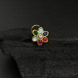Multi Floral Jadau Nose Pin (Gold Plated)