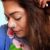 Turq Petals Nose Pin