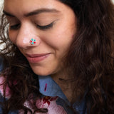 Red Coral & Turq Petals Nose Pin