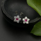 Ruby & Zircon Floral Ear Studs