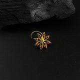 Intricate Ruby Flower Nose Pin