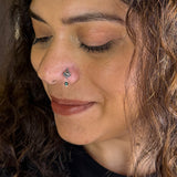 Green Bead Silver Hanging Nose Pin