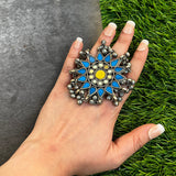 Turq & yellow Afghani Finger Ring