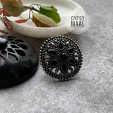 Black Floral Finger Ring
