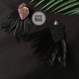 Black & Plum Birdie Earrings