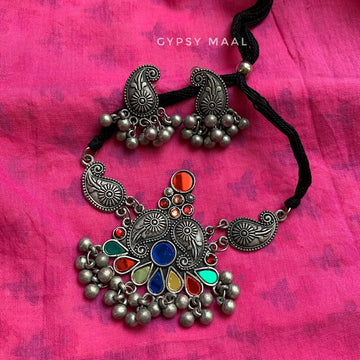 Mirror Paisley Choker & Ear Studs Set