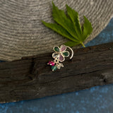 Ruby Emerald Zircon Flower Nose Pin