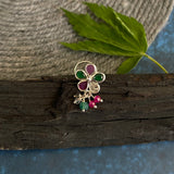 Ruby Emerald Zircon Flower Nose Pin