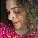 ⁠Green & Red Marigold Nose Pin
