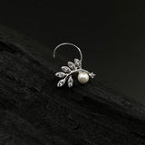 Zircon Leaf With Pearl Nose Pin