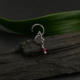 Silver Shell Hanging Bead Nose Pin (Pink)
