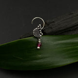 Silver Shell Hanging Bead Nose Pin (Pink)