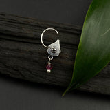Pink Bead Silver Hanging Nose Pin