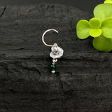Silver Shell Hanging Bead Nose Pin (Green)
