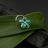Turq Petals Nose Pin