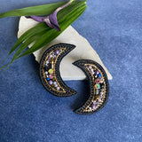 Embroidered Crescent Moon Ear Studs
