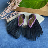 Black & Plum Birdie Earrings