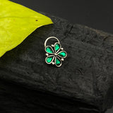 ⁠Green Kundan Flower Nose Pin