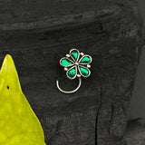 ⁠Green Kundan Flower Nose Pin
