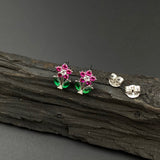 Ruby Flower Stick Ear Studs