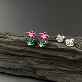 Ruby Flower Stick Ear Studs