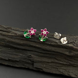 Ruby Flower Stick Ear Studs