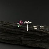 Ruby Flower Stick Ear Studs