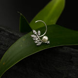 Zircon Leaf With Pearl Nose Pin