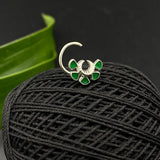 Emerald Green Crescent Nose Pin