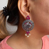 Ruby Intricate Peacock Earrings