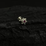 Zircon & Ruby Flower Nose Pin