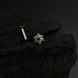 Zircon & Ruby Flower Nose Pin