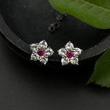 Ruby & Zircon Floral Ear Studs