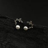 Leaf With Pearl Ear Studs