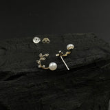 Leaf With Pearl Ear Studs