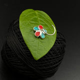 Red Coral & Turq Petals Nose Pin