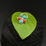 Red Coral & Turq Petals Nose Pin