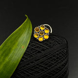 Mustard Floral Kundan Nose Pin